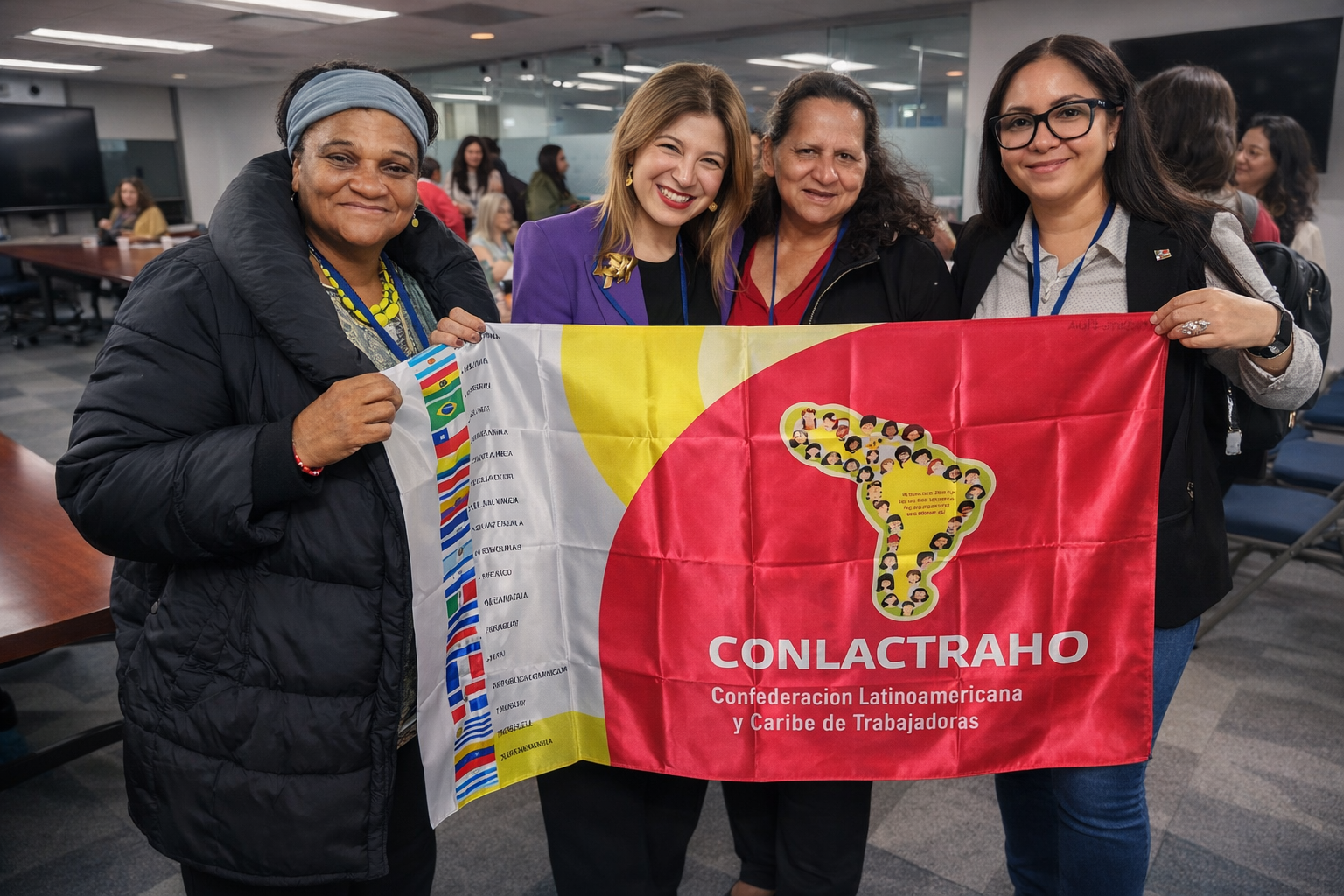 Secretariado de Conlactraho junto a Bibiano Aido - Directora Regional para América Latina y Caribe de ONU Mujeres